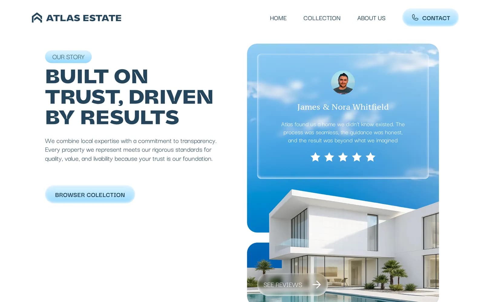 Section «Built on Trust, Driven by Results» mit Kundenstimme